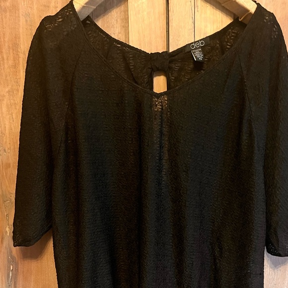 DEB SHEER TEXTURED BLOUSE Black Short wide sleeve smocked waistband open back 2X - Picture 2 of 7